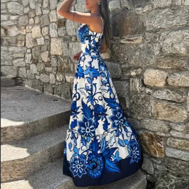 Robe maxi femme avec décolleté en V profond et motif floral Levoire