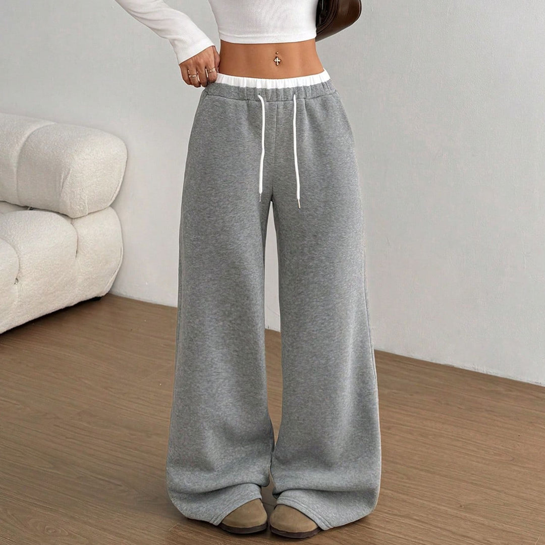 Pantalons décontractés larges pour femmes en mélange de coton avec taille élastique et cordon de serrage Levoire
