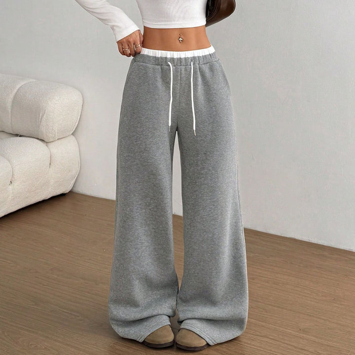 Pantalons décontractés larges pour femmes en mélange de coton avec taille élastique et cordon de serrage Levoire