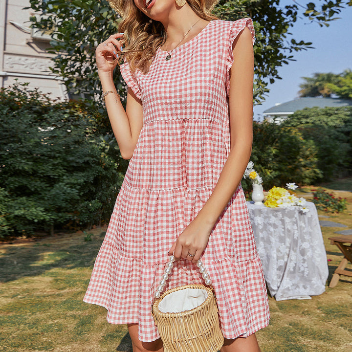 Robe à carreaux sans manches pour femmes avec jupe évasée Levoire