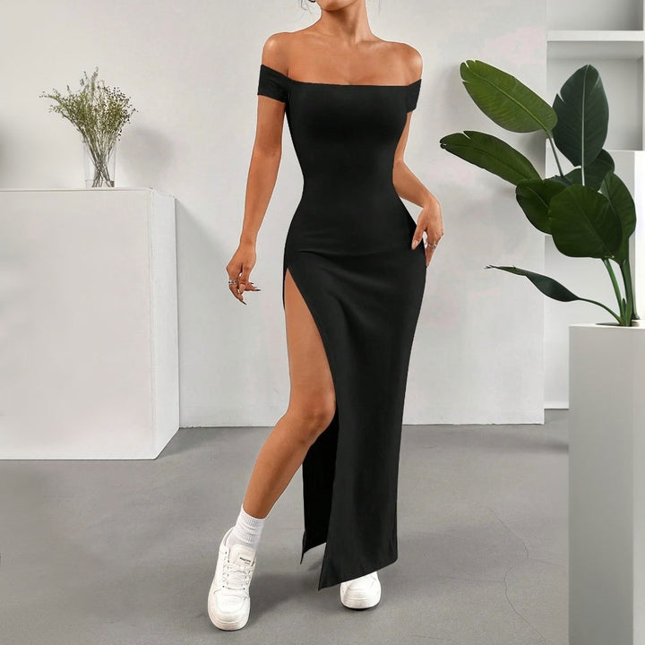Robe maxi femme avec découpe épaule dénudée et fente haute Levoire