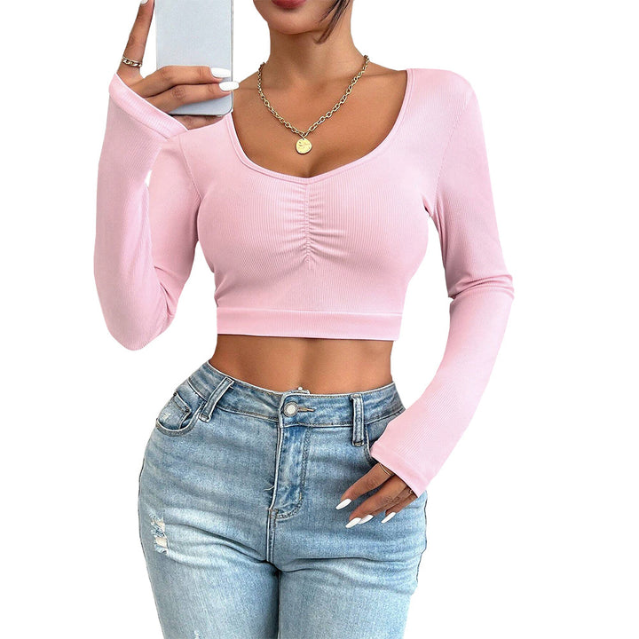 T-shirt court à manches longues pour femmes avec fronces Levoire