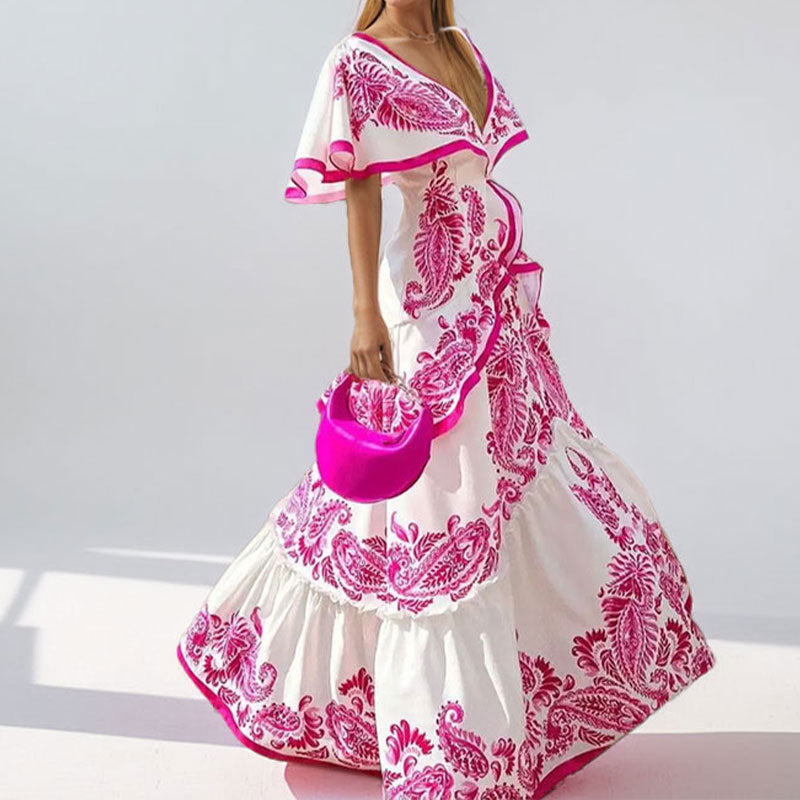 Robe maxi pour femmes avec des manches volumineuses et un motif paisley élaboré Levoire