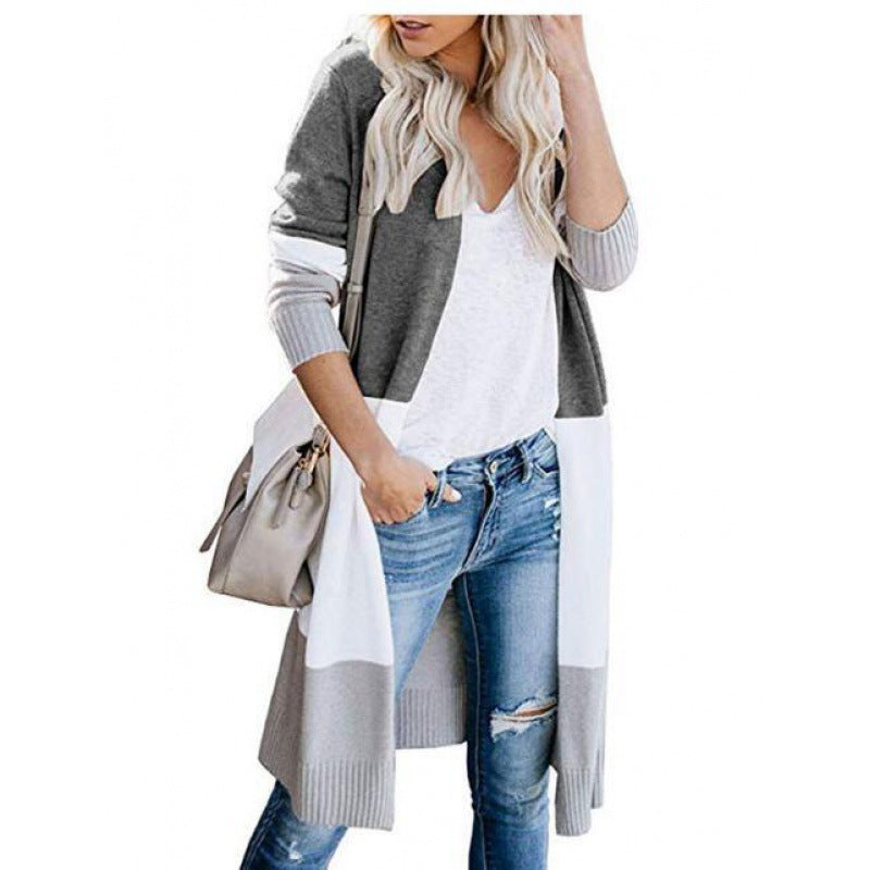 Cardigan en tricot à la mode pour femmes avec des rayures en blocs de couleur Levoire
