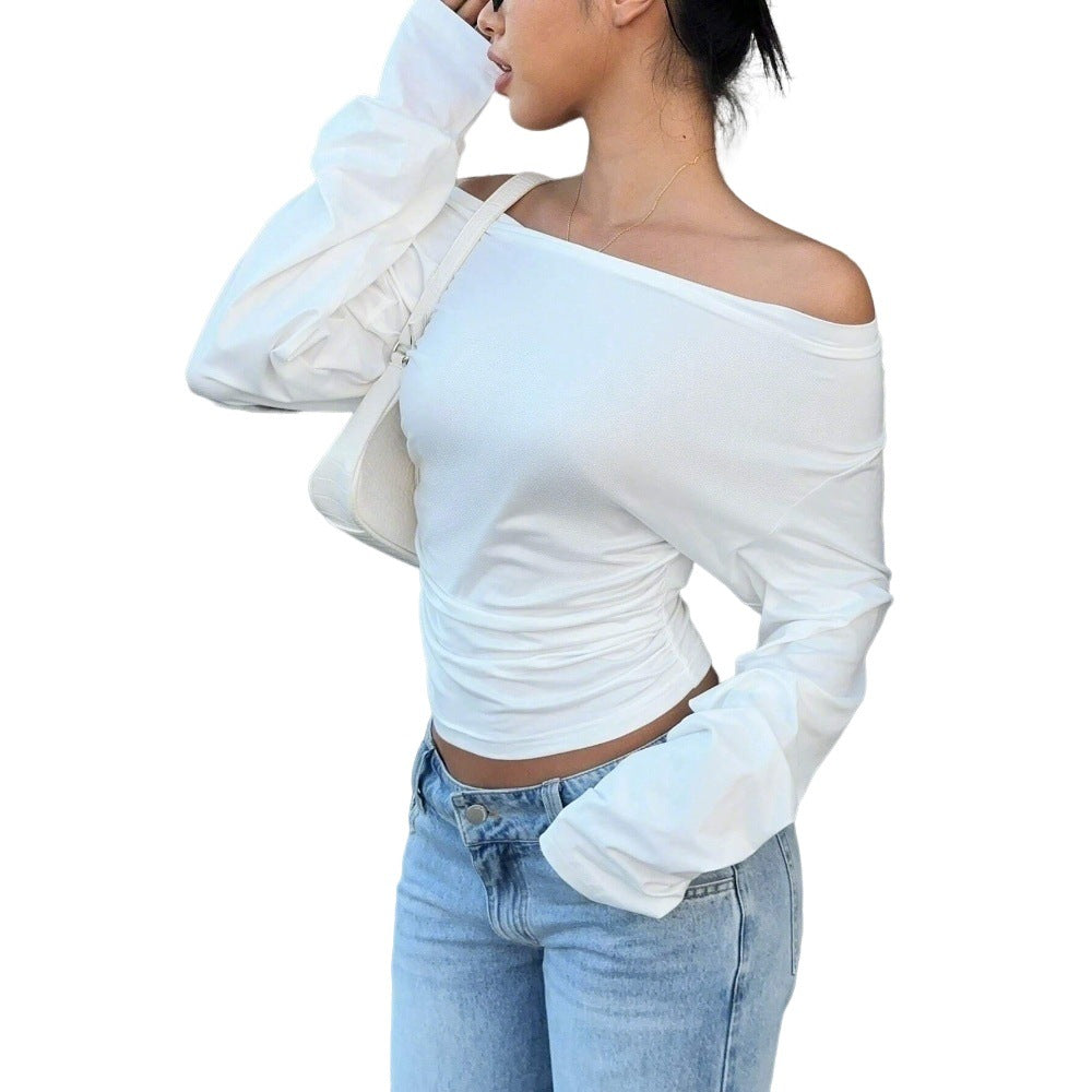 Chemise à manches longues off-épaule pour femmes avec manches volumineuses et coupe ajustée Levoire