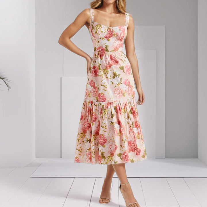 Robe à fleurs pour femmes avec ourlet à volants et fines bretelles Levoire