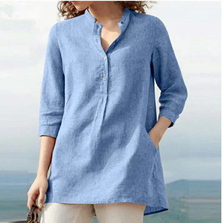Levoire | Blouse En Lin Avec Décolleté En V Bleu