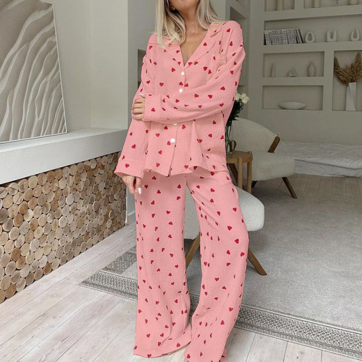 Levoire | Ensemble De Pyjama À Motif De Cœur Douillet À Deux Pièces Rosa