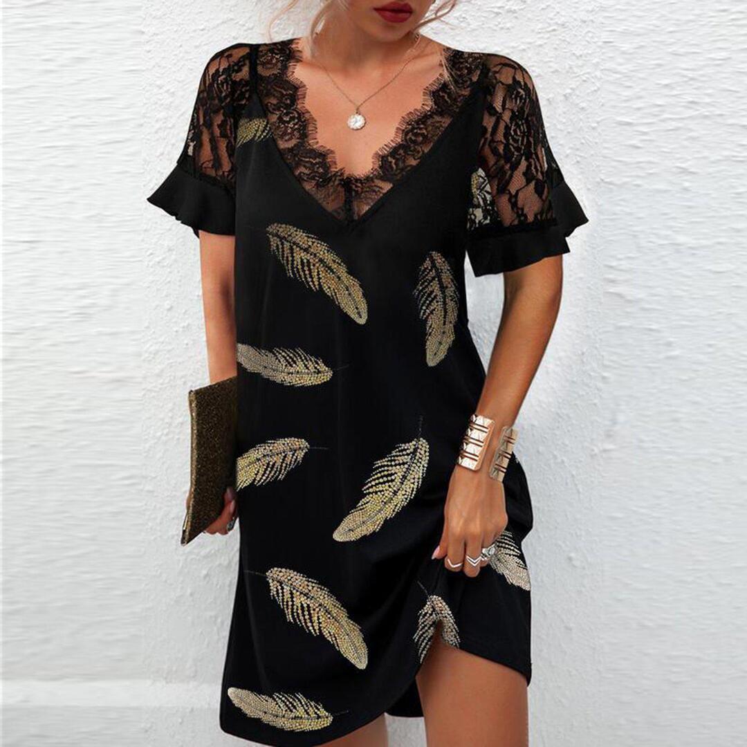 Levoire | Robe à manches courtes avec décolleté en V en dentelle élégante 2
