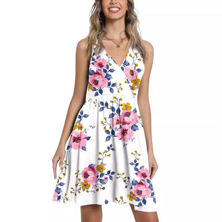 Robes florales pour femmes avec une silhouette en A et un décolleté en V Levoire