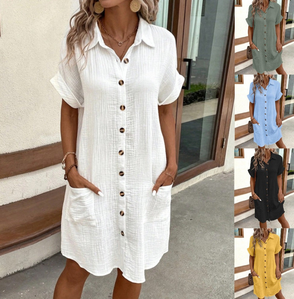 Levoire | Robe en lin à encolure en V avec boutons en coton Un grand stock est disponible