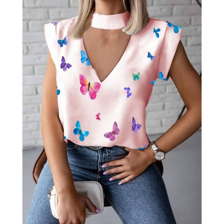Top féminin avec décolleté en V profond et choker à la mode Levoire