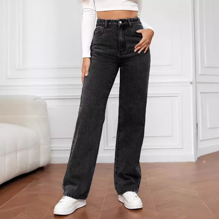 Jeans femme taille haute à coupe large avec look décontracté et poches classiques Levoire