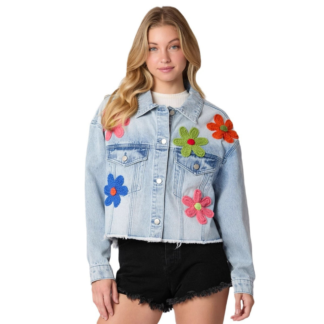 Veste en denim tendance pour femmes au look sportif avec motif coloré Levoire