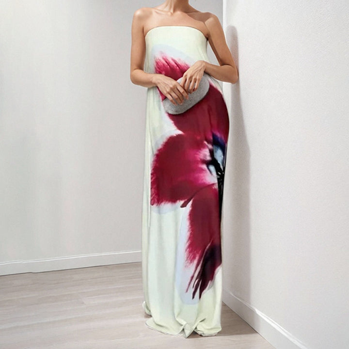 Robe maxi sans bretelles pour femmes avec imprimé floral et tissu fluide Levoire