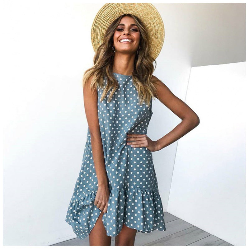 Robe d'été A-line pour femme avec ourlet volanté et pois Levoire