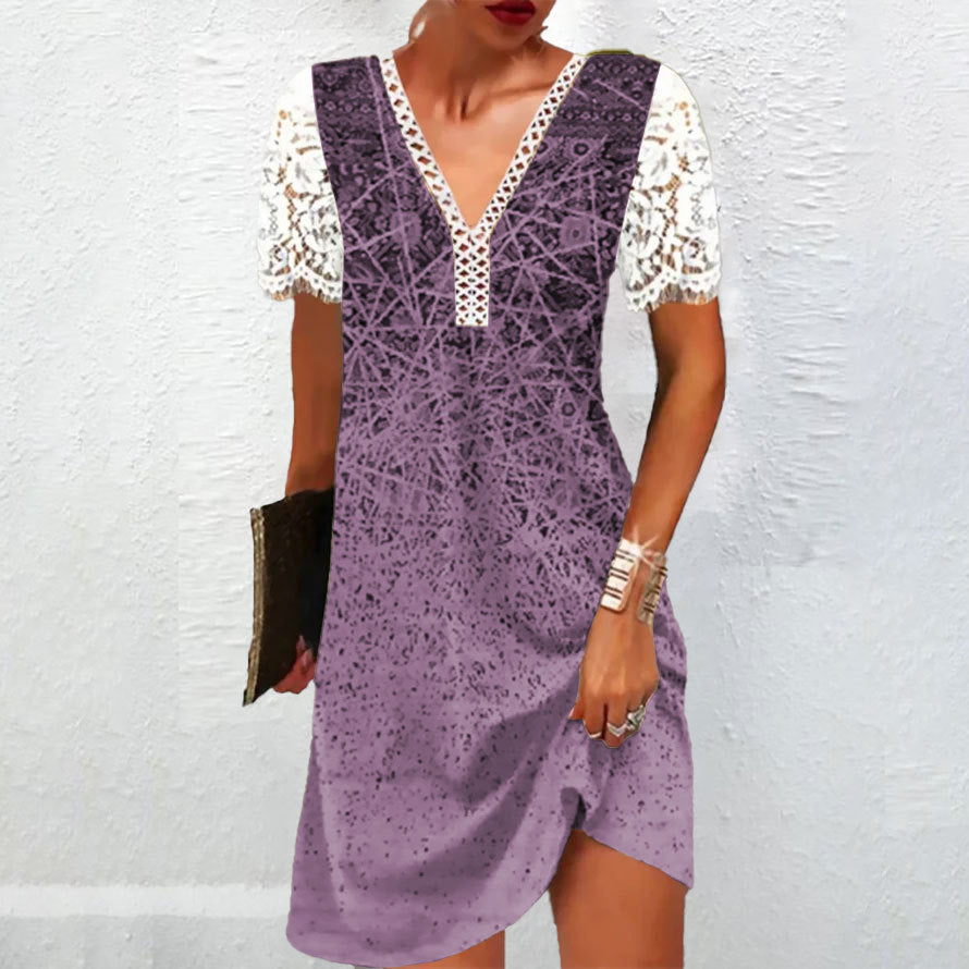 Levoire | Robe à manches longues imprimée V décolleté raffinée 4#Lila