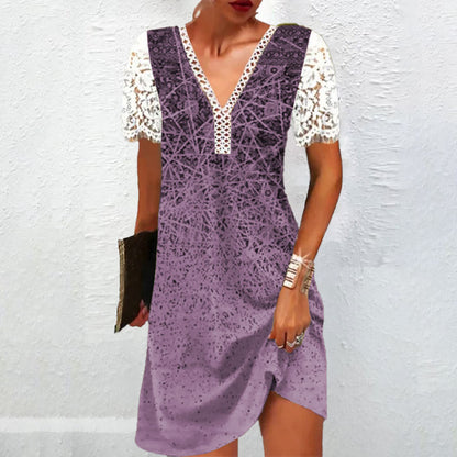 Levoire | Robe à manches longues imprimée V décolleté raffinée 4#Lila