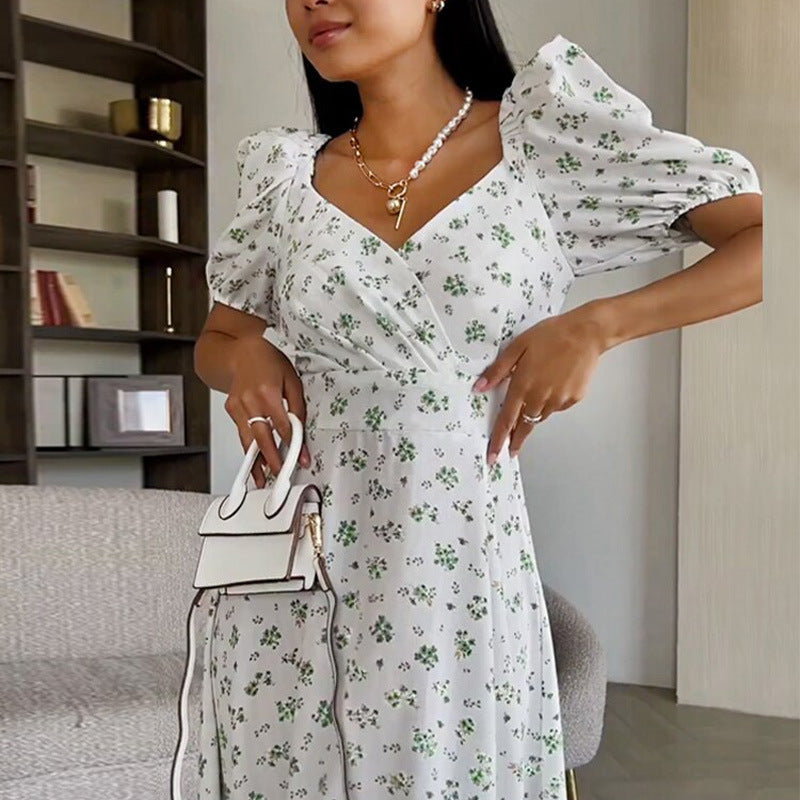 Robe Maxi Élégante pour Femmes avec Manches Bouffantes et Motif Floral Levoire