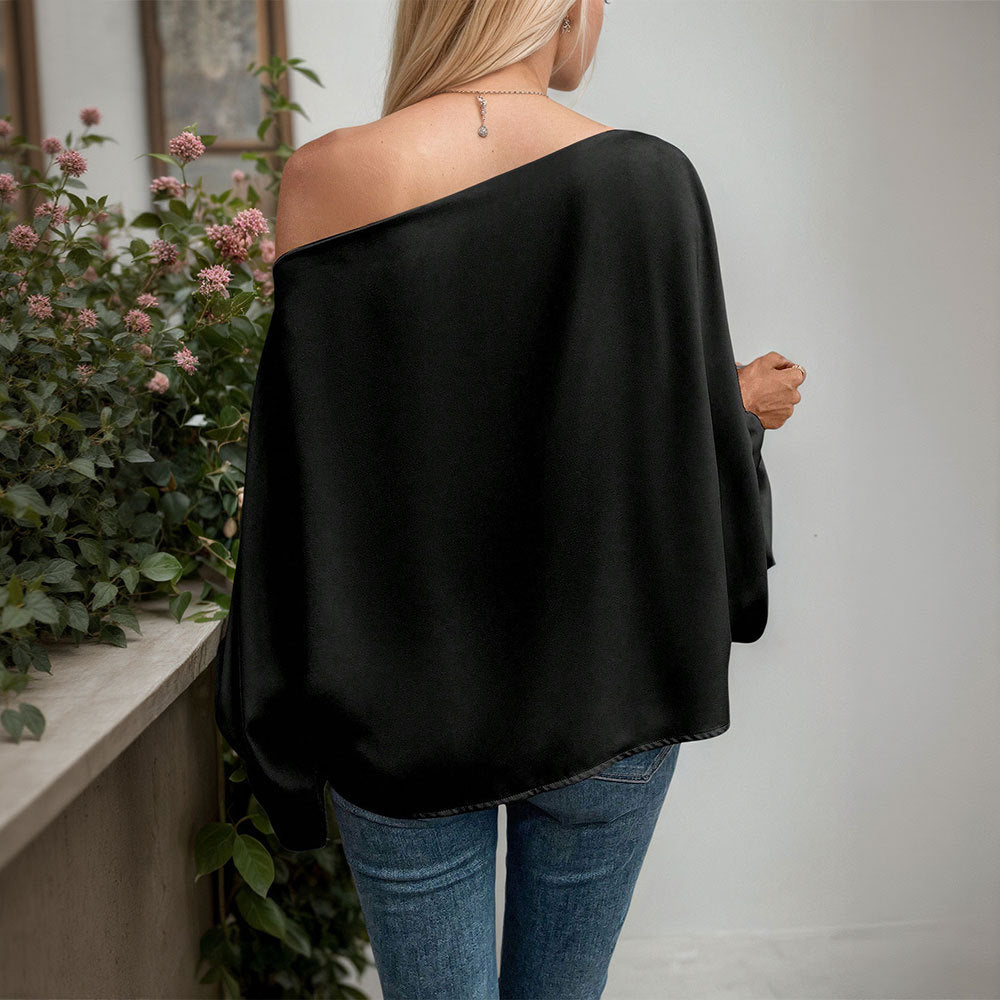 Haut long à manches asymétriques pour femmes avec un élégant drapé et un fin col en V Levoire