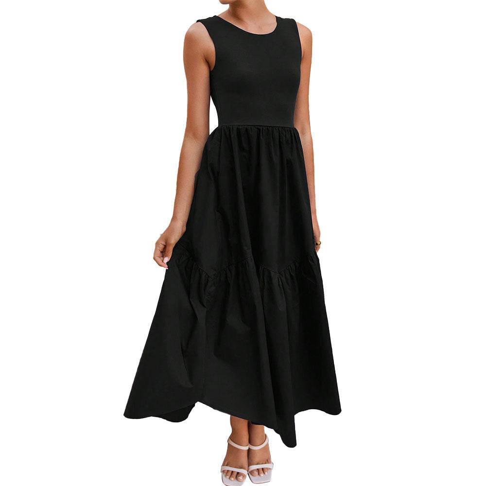 Robe Maxi Rétro Femme avec jupe à volants chic et design sans manches Levoire