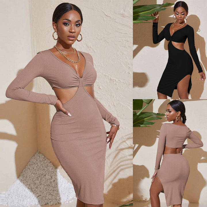 Robe mini ajustée à découpes pour femmes avec manches longues et détail torsadé complexe Levoire
