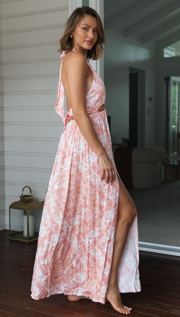 Robe maxi femme avec décolleté en V profond et fente latérale Levoire