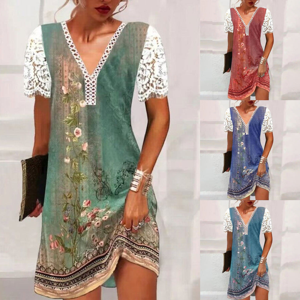 Levoire | Élégant Imprimé Robe À Manches Longues Col V