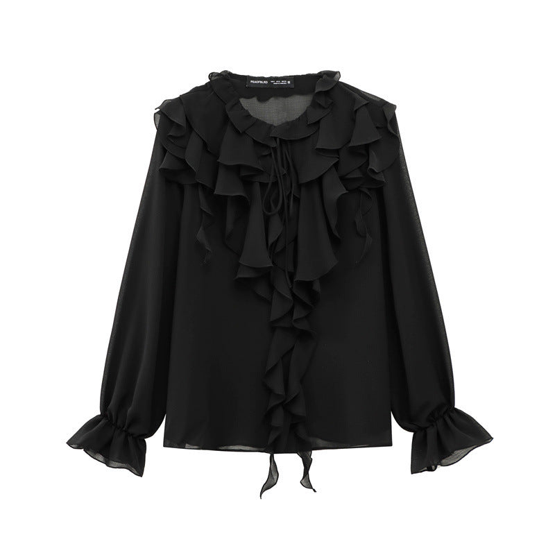 Levoire | Bow-shirt Bow Lagen Longue chemise Top Noir