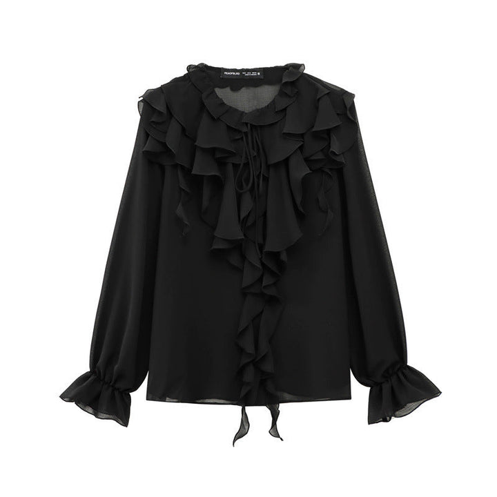 Levoire | Bow-shirt Bow Lagen Longue chemise Top Noir