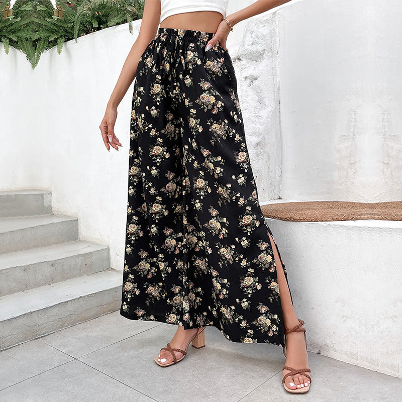 Pantalons Palazzo pour femmes avec motif floral et fentes latérales Levoire
