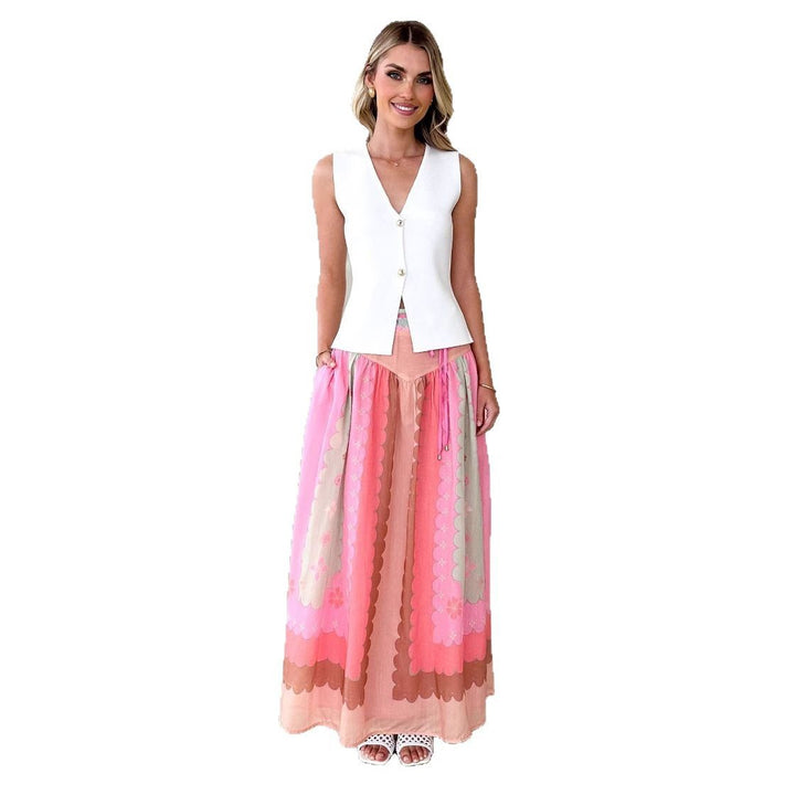 Jupe longue boho pour femme avec design floral et lien à la taille Levoire