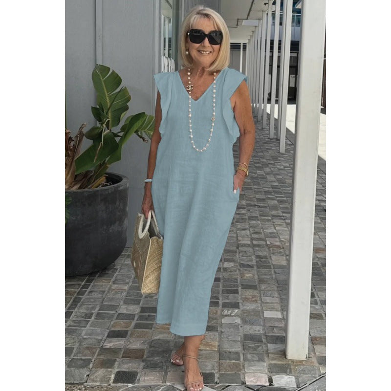 Levoire | Chic Takana Noueur de Col Doux Manche Robe en Coton Bleu clair