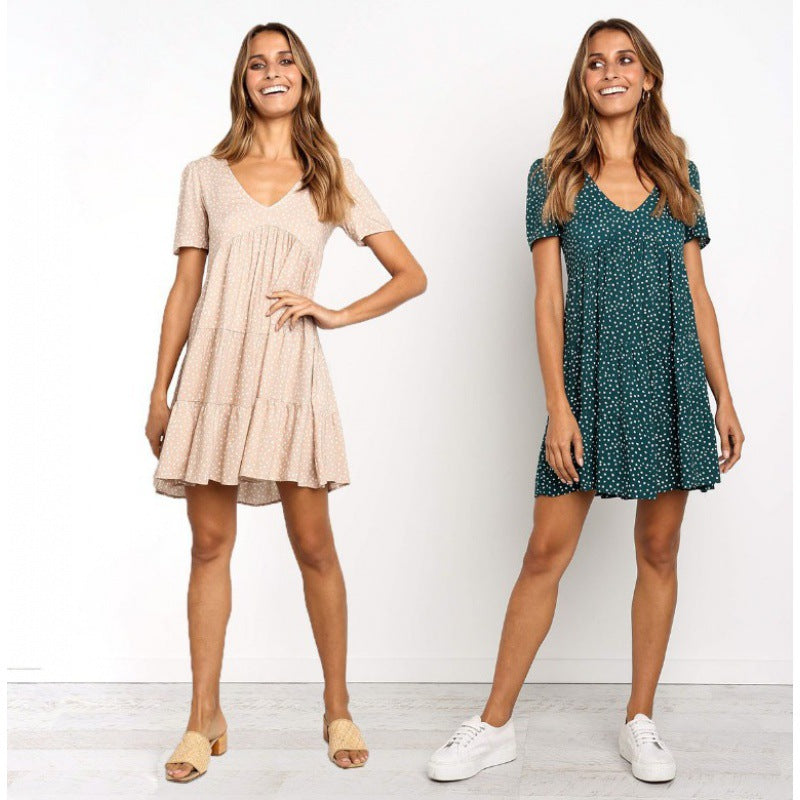 Robe en coton à manches courtes etjouable pour femme avec jupe volumineuse Levoire
