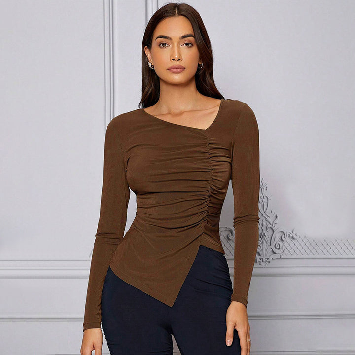 Haut ajusté à manches longues femmes avec design de drapage asymétrique Levoire