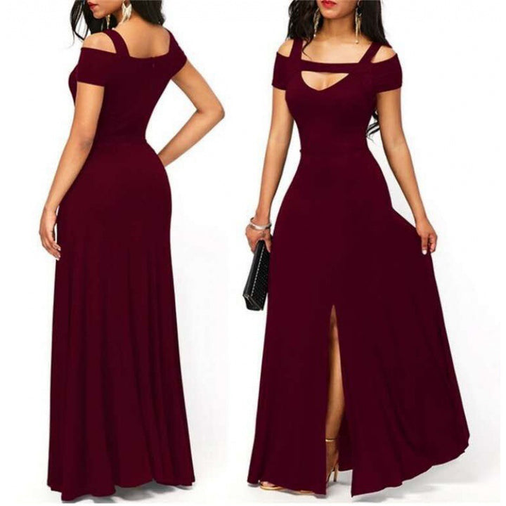 Robe maxi femme avec design dénudé des épaules et fente élégante Levoire