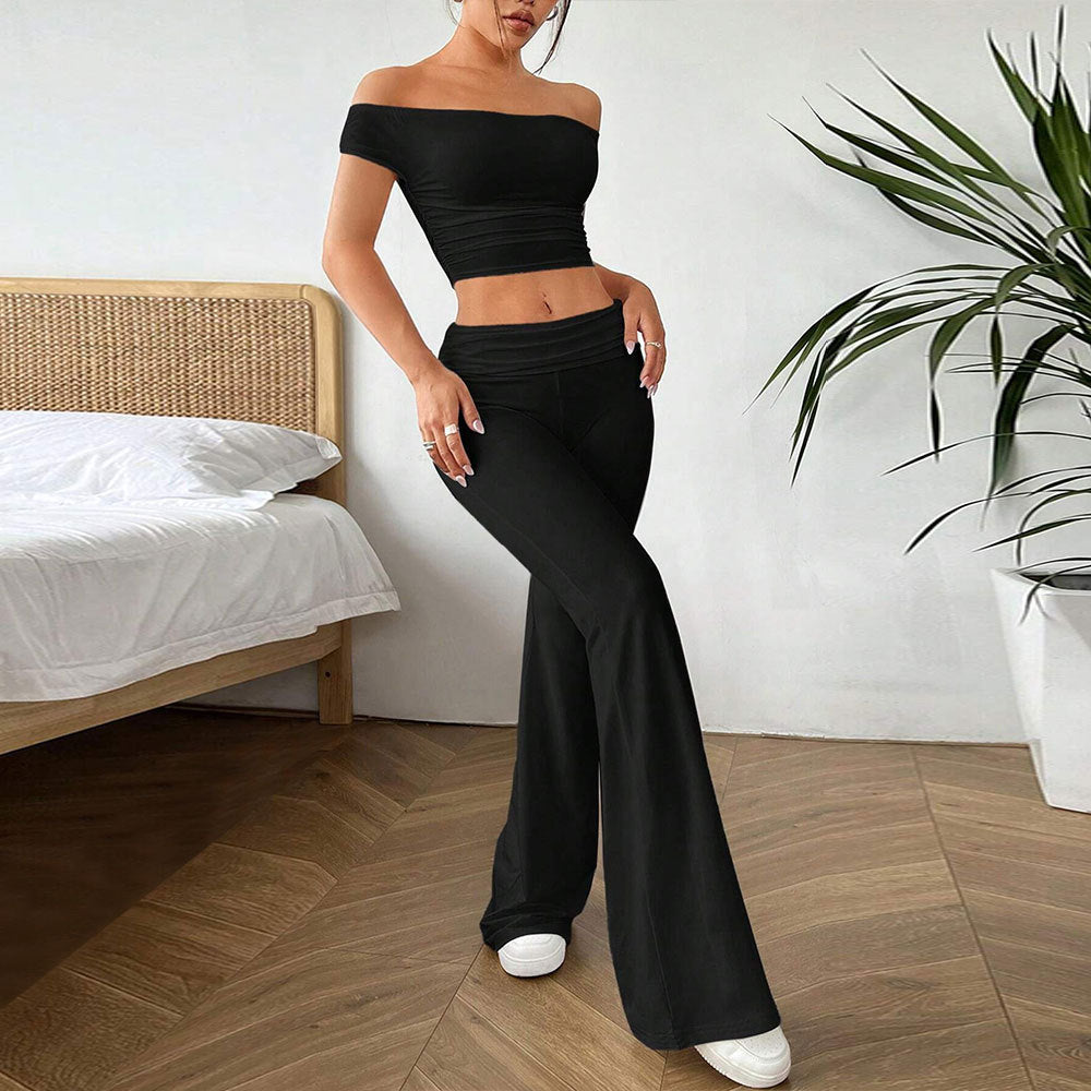 Ensemble top court décontracté pour femmes et pantalon taille haute Levoire