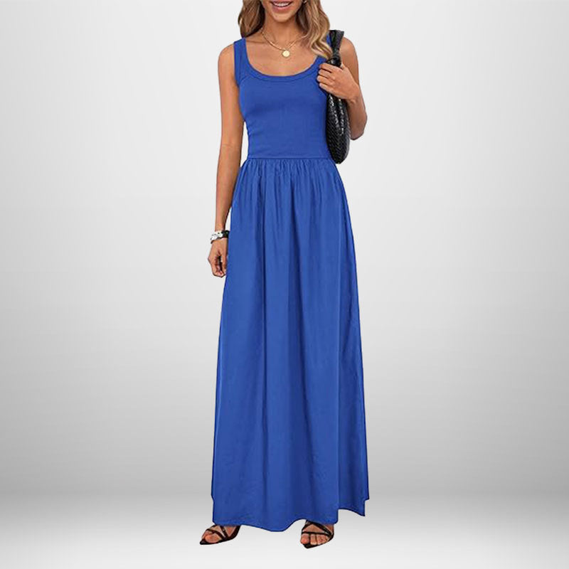 Robe maxi pour femmes en tissu coton doux et taille élastique coupe Levoire