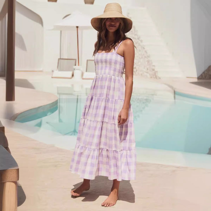 Robe maxi d'été pour femme avec motif à carreaux et coupe fluide Levoire
