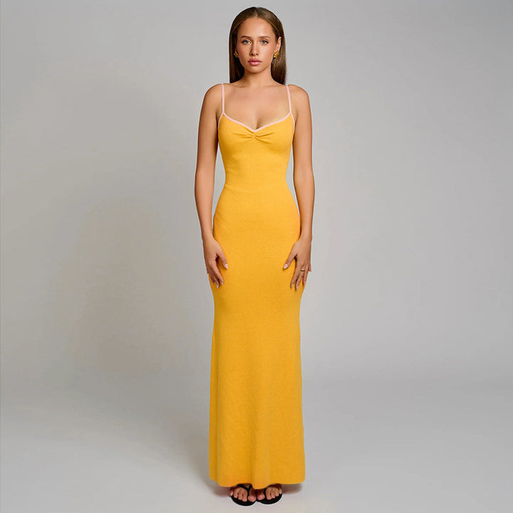Robe Maxi Élégante pour Femmes avec Bretelles Spaghetti et Coupe Près du Corps Levoire
