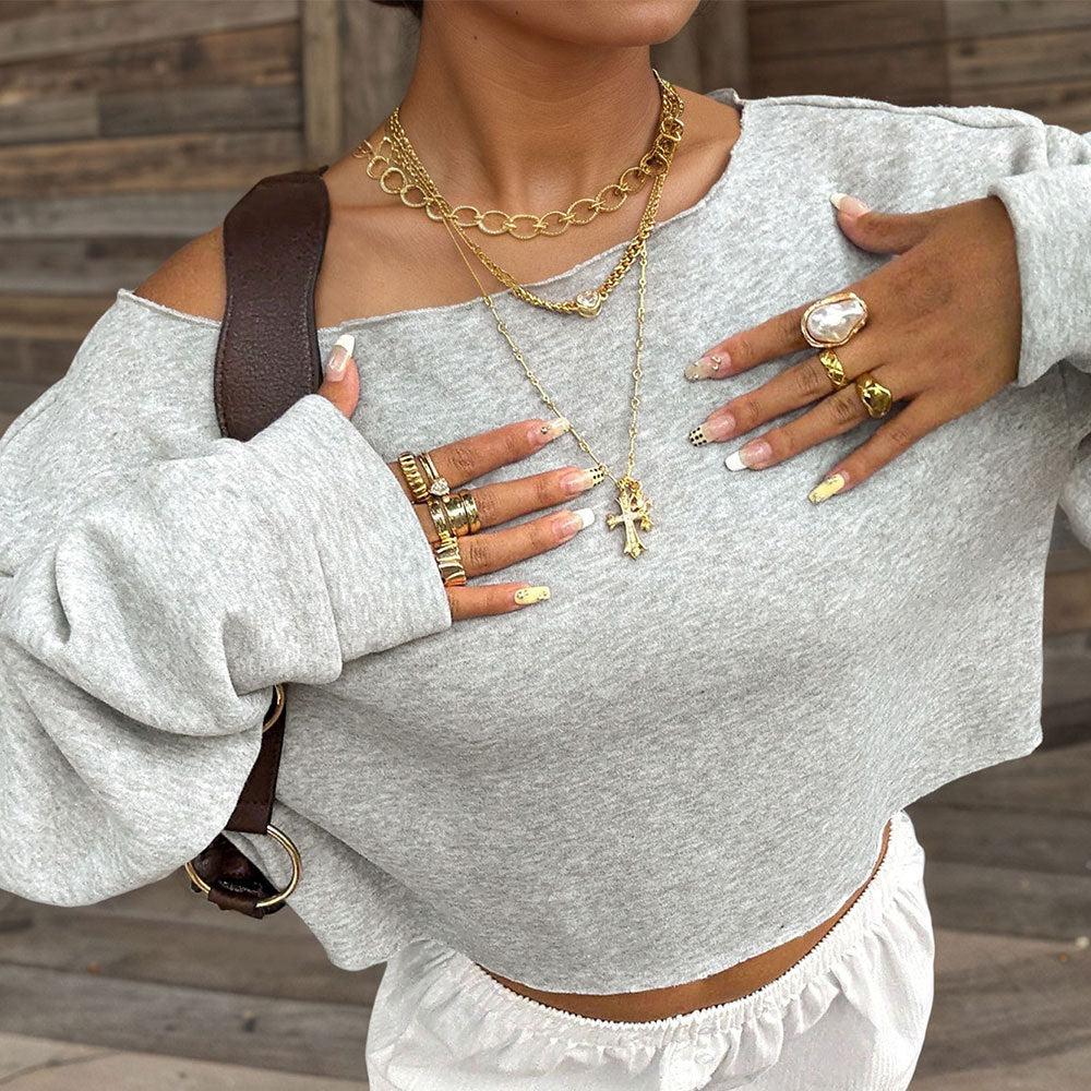 Sweat-shirt surdimensionné pour femmes avec un design à épaules dénudées et une douce doublure en polaire intérieure Levoire