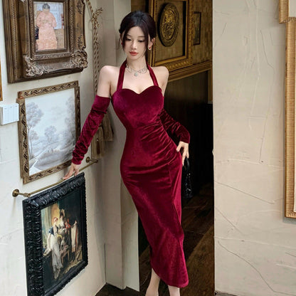 Levoire | Éblouissant robe à fente Slim Fit avec motif à cordons Rouge vin