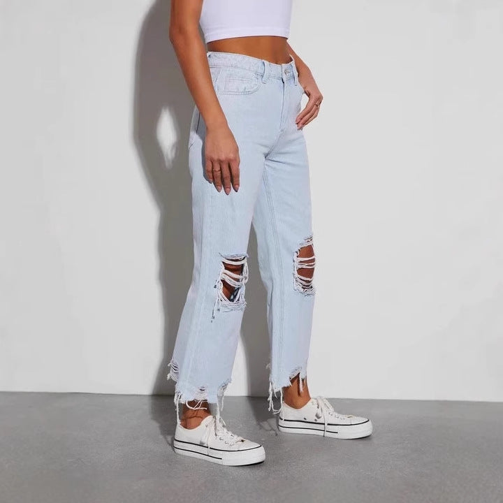 Jeans détruits pour femmes avec coupe loose et déchirures audacieuses Levoire