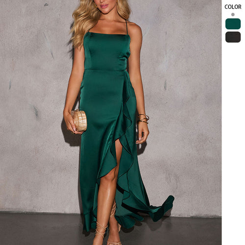 Robe Maxi Élegante pour Femme avec Ourlet Asymétrique et Fines Bretelles de Haute Qualité Levoire