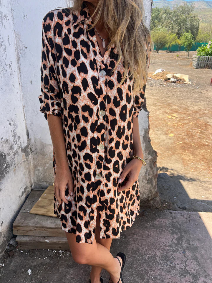 Robe chemise pour femmes en imprimé léopard tendance Levoire