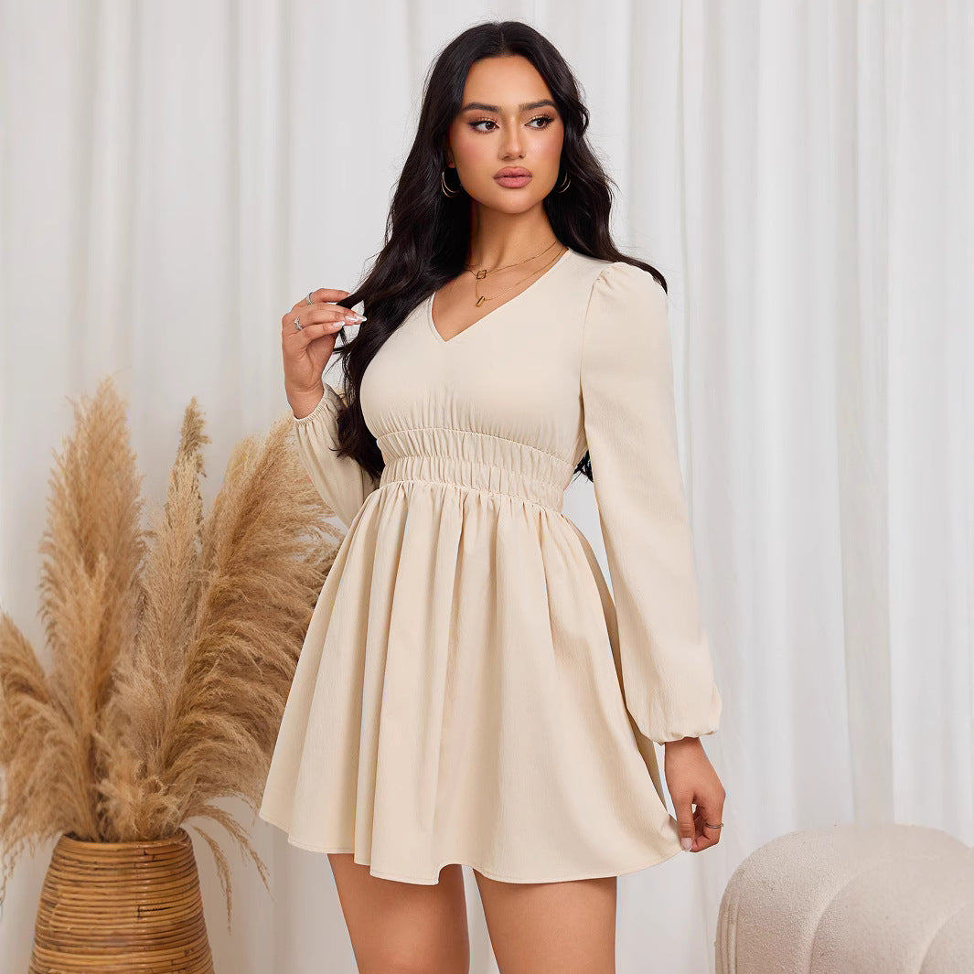 Robe midi décontractée pour femme avec taille lisse et élégantes manches bouffantes Levoire