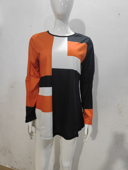 Levoire | T-shirt à col rond à motifs tendance à manches longues Orange