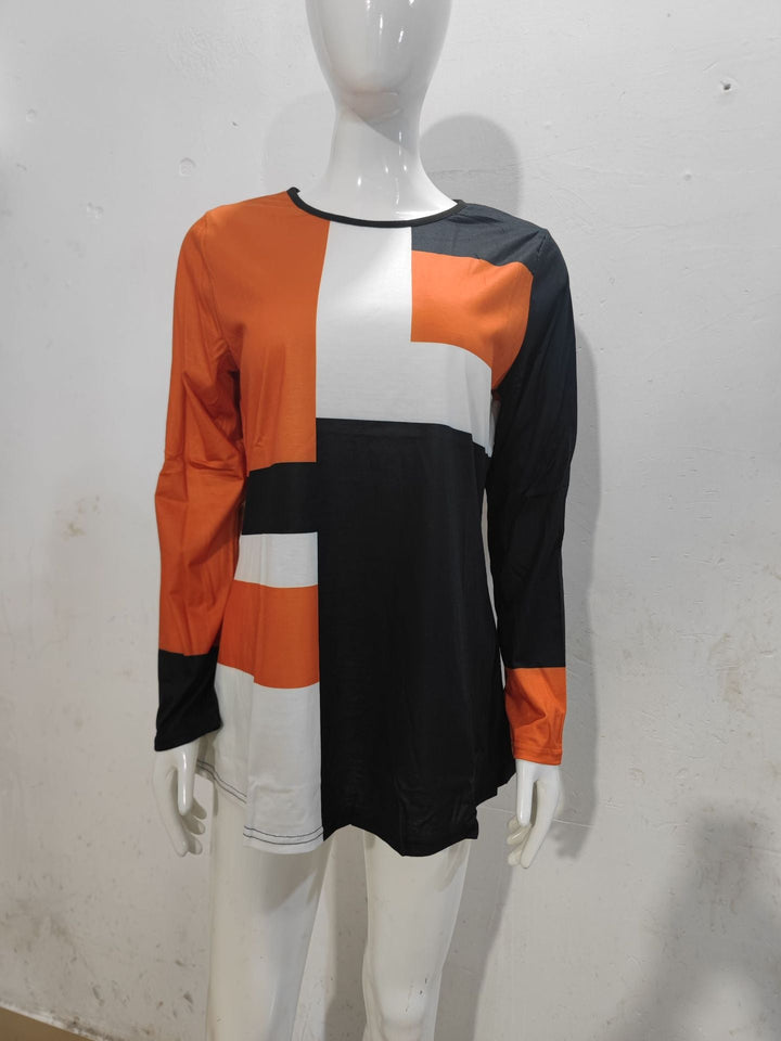Levoire | T-shirt à col rond à motifs tendance à manches longues Orange