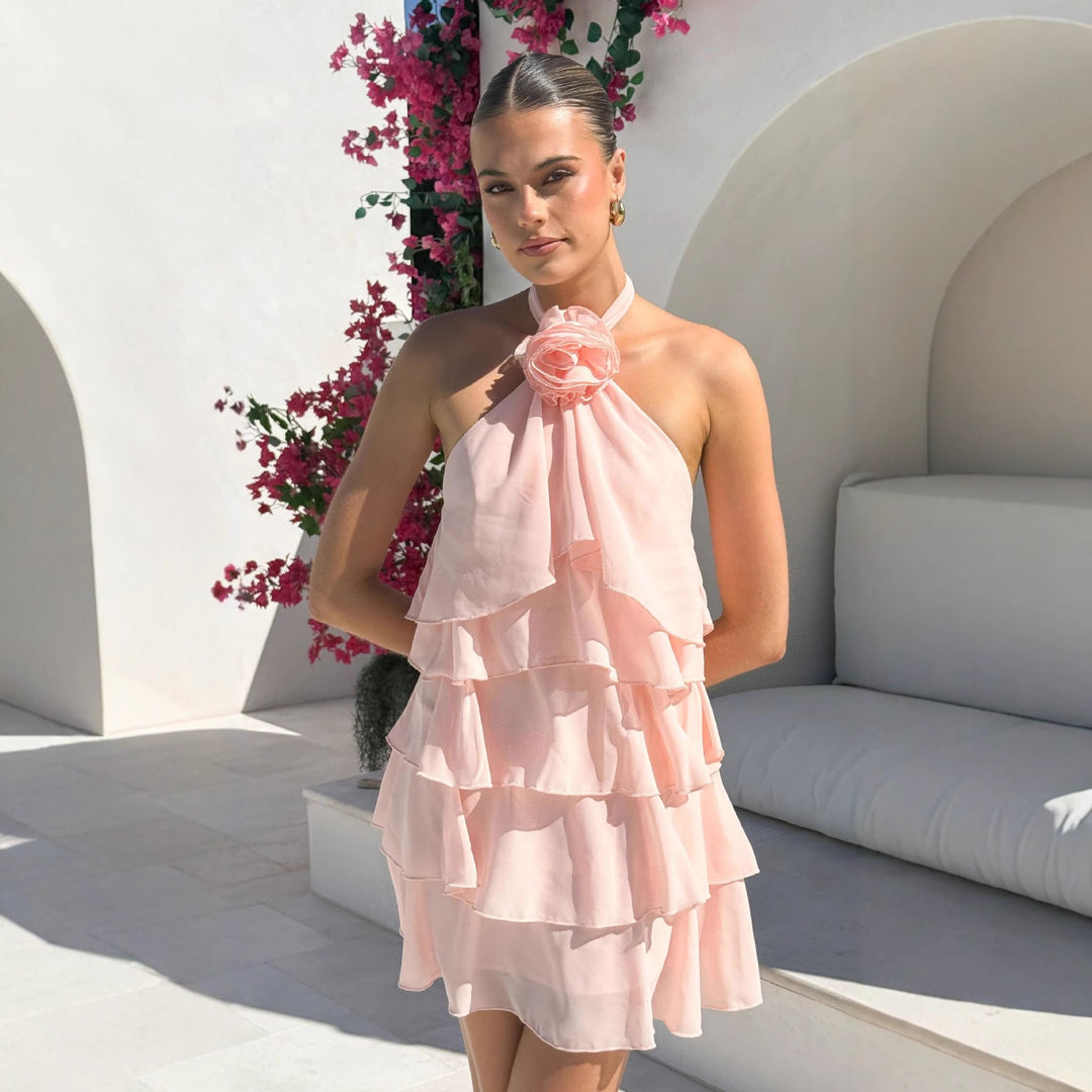 Robe à volants à dos nu pour femmes avec design superposé Levoire
