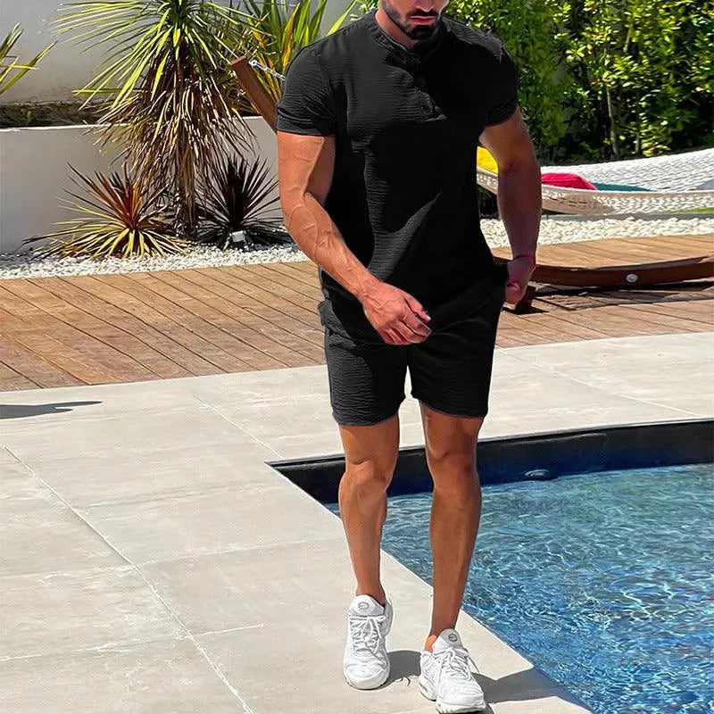 Levoire | Shorts pour hommes et hauts à manches courtes en deux pièces Noir